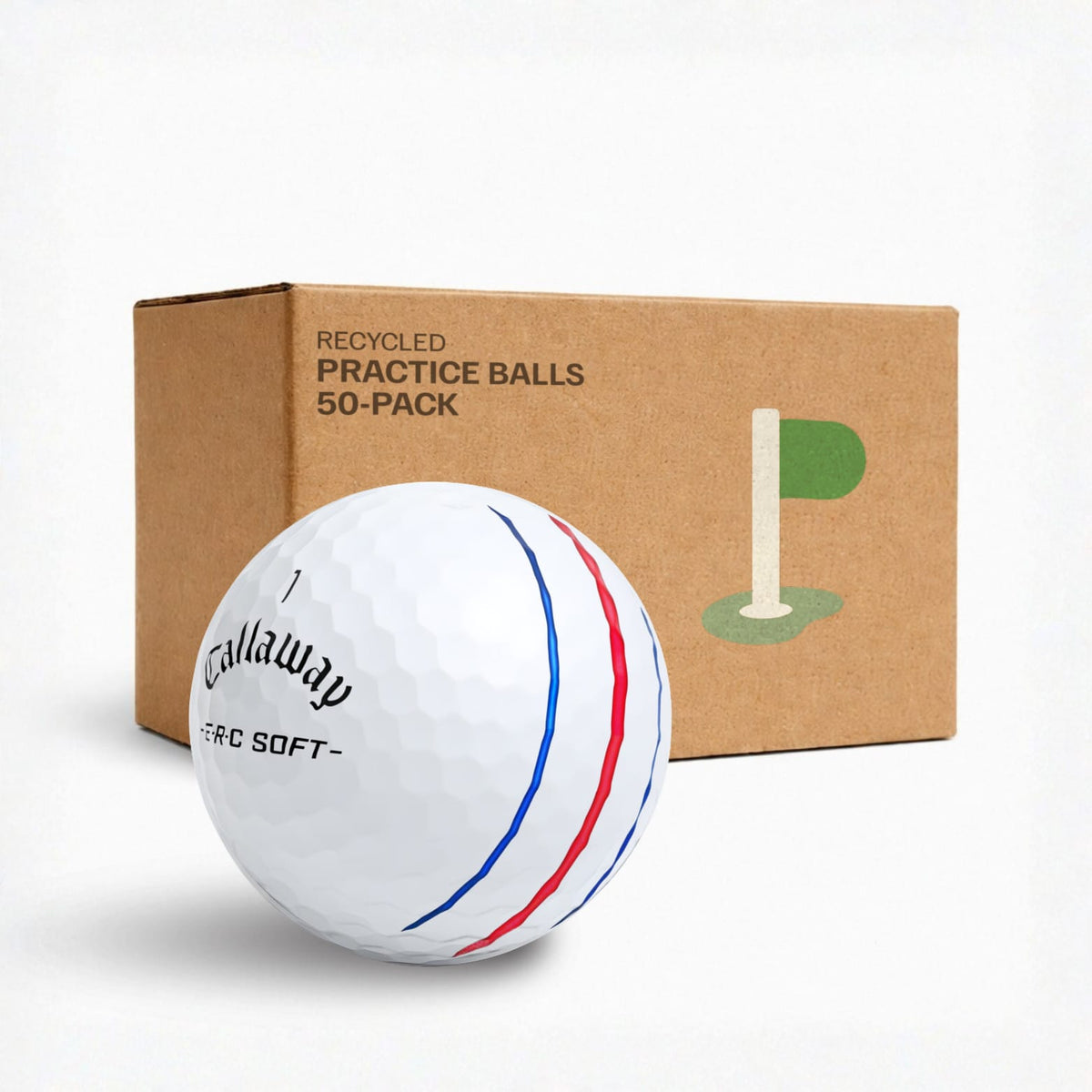 Callaway ERC Soft övningsbollar 50-pack i kraftkartong – återvunna golfbollar för träning från Plikt Golf