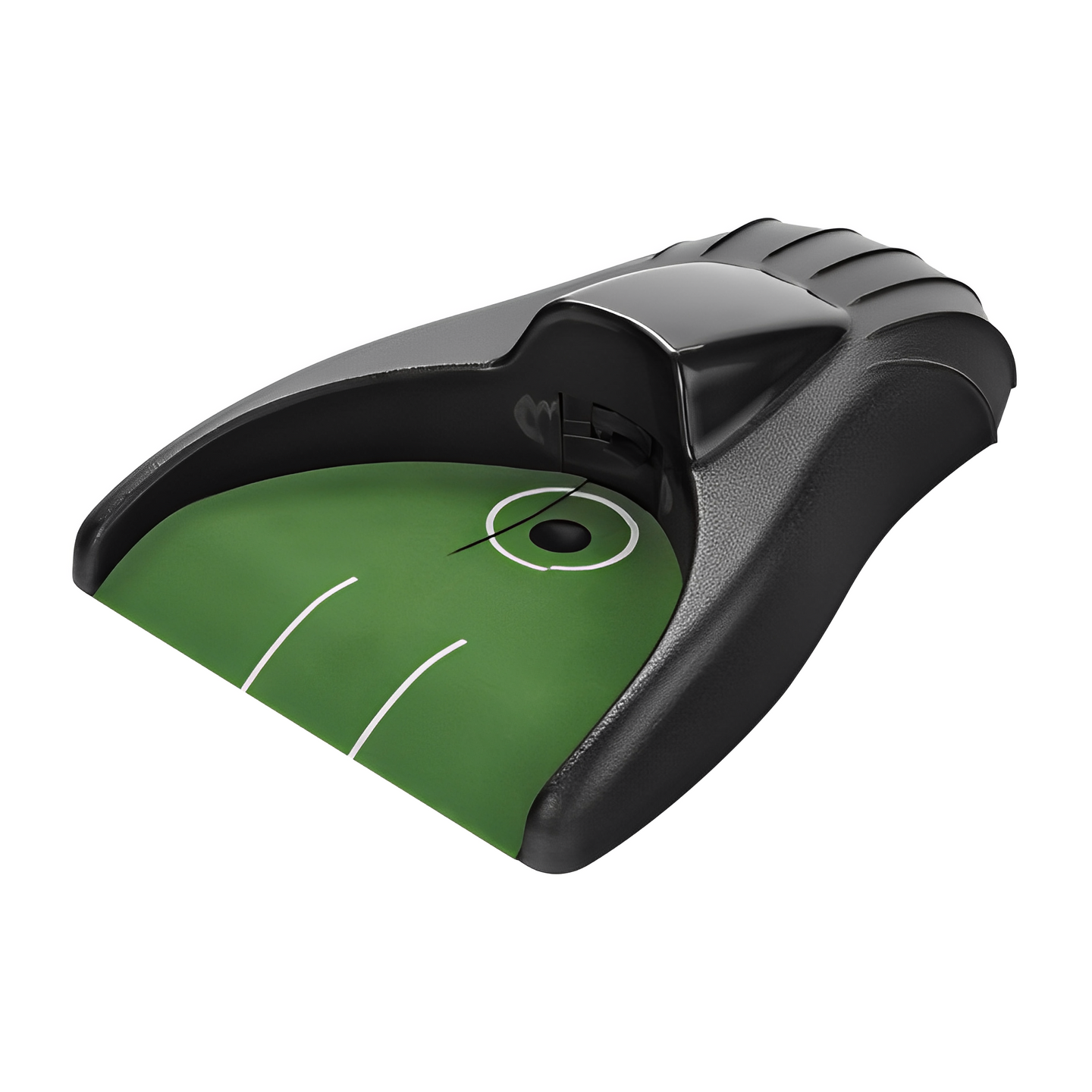 Elektrisk puttkopp från GolfGear i svart plast med konstgräs – passar perfekt för inomhusträning på puttmattor.