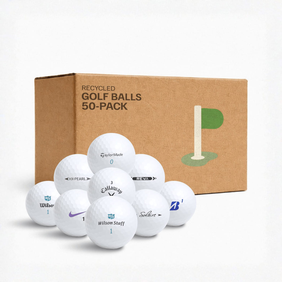 Lady Mix damgolfbollar 50-pack i kraftkartong – kvalitetskontrollerade återvunna golfbollar från Plikt Golf