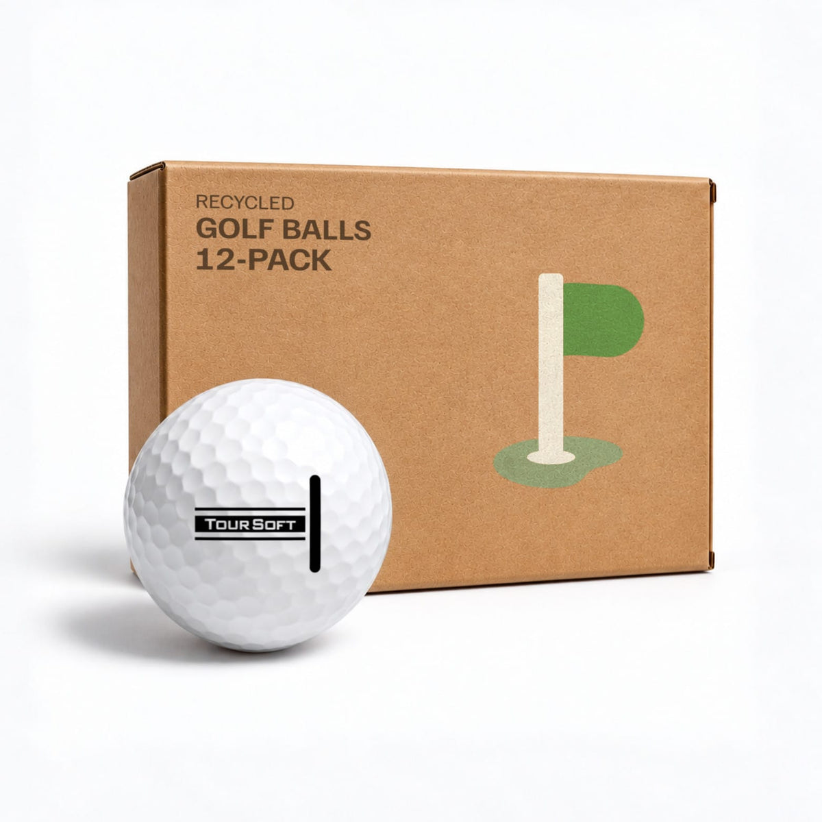 Titleist Tour Soft 12-pack i kraftkartong – kvalitetskontrollerade återvunna golfbollar från Plikt Golf