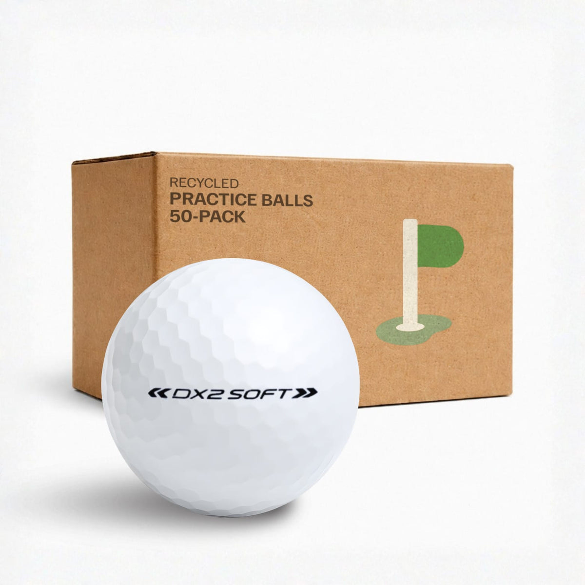 Wilson Staff DX2 Soft övningsbollar 50-pack i kraftkartong – återvunna golfbollar för träning från Plikt Golf