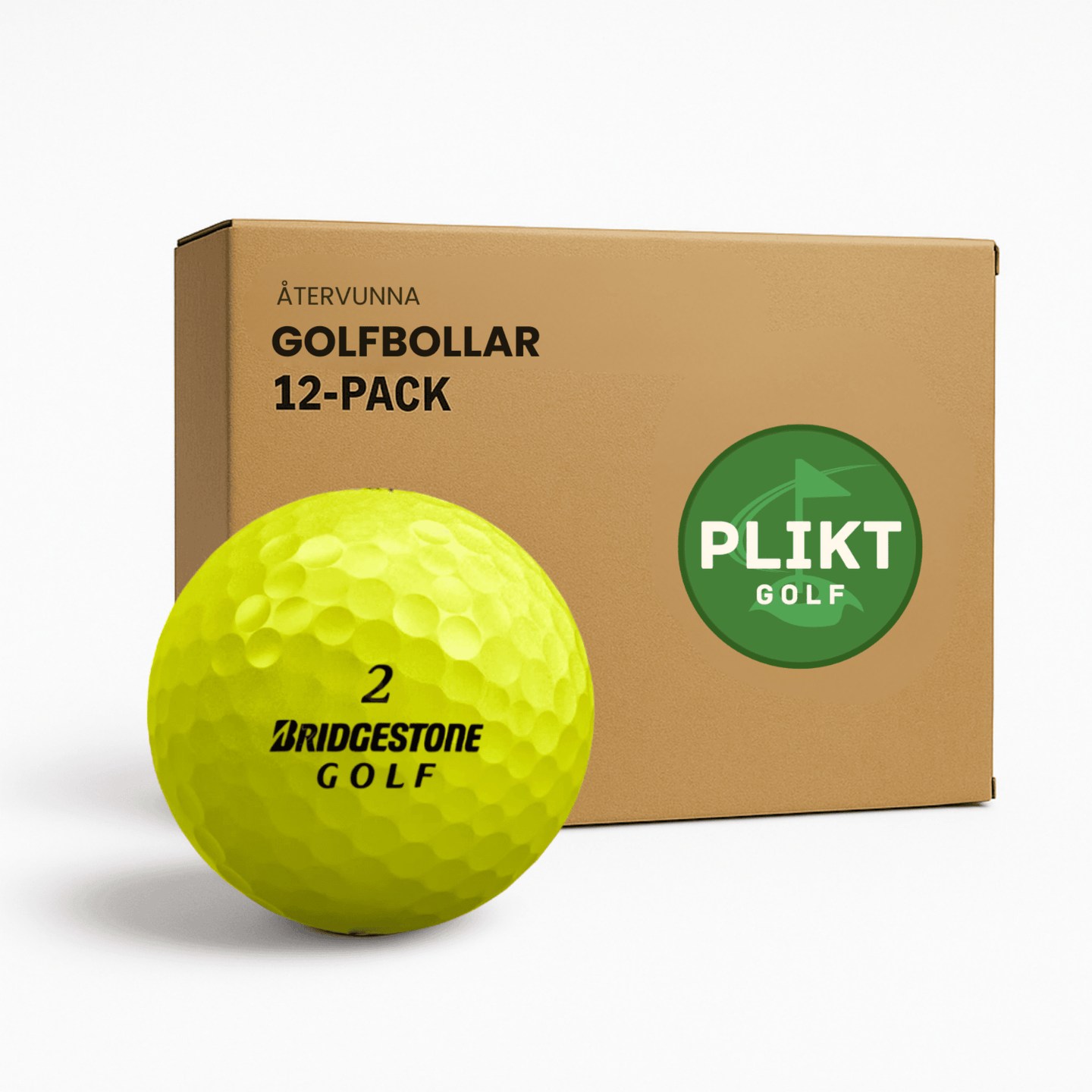 Bridgestone Mix Gul 12-pack i förpackning – återvunna golfbollar hos Plikt Golf
