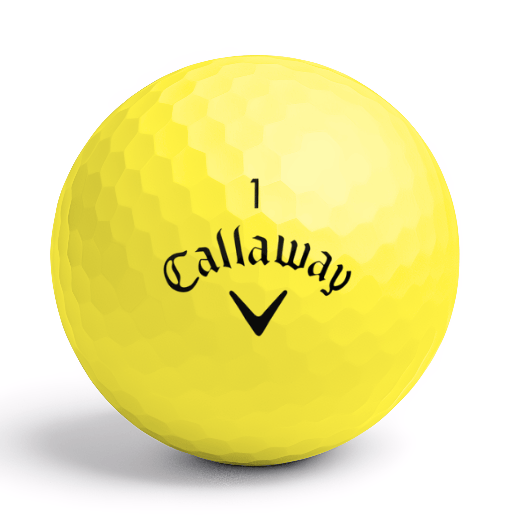 Närbild på Callaway Supersoft golfboll gul med logga