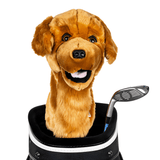Headcover Golden Retriever från Daphne headcovers hos pliktgolf.se. Bilden visar Golden Retriever headcover på en driver