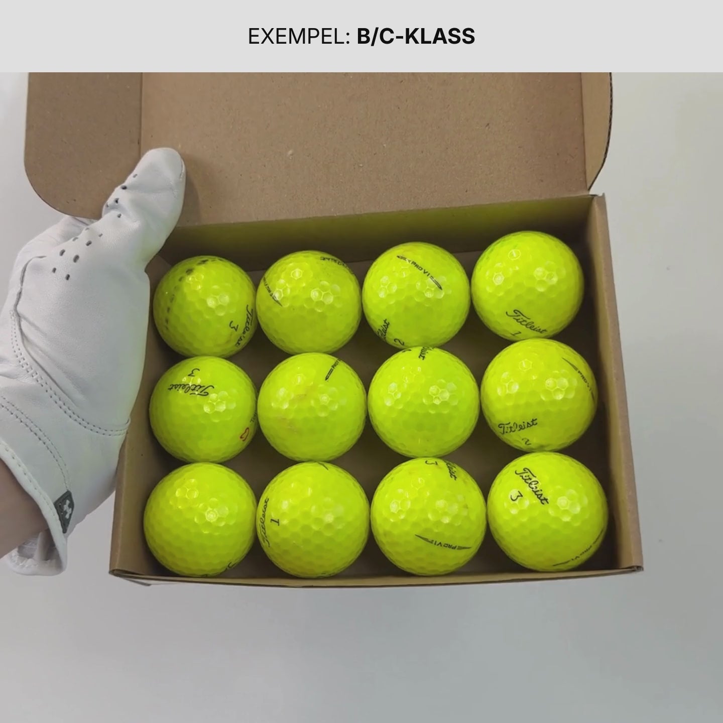 En kort video som visar ett exempel på hur våran Titleist Pro V1 Gul i B/C-Klass kan se ut.