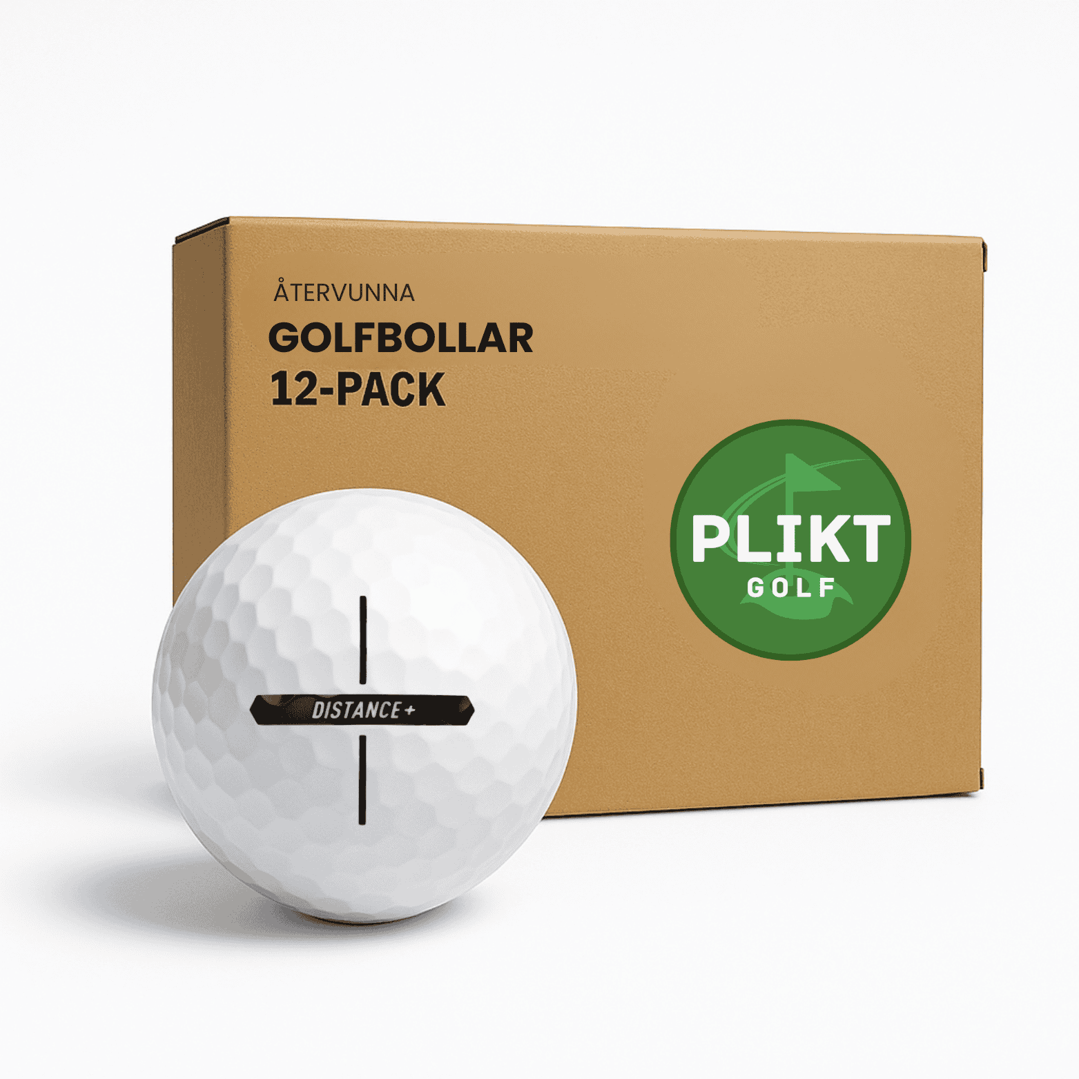 TaylorMade Distance+ 12-pack i förpackning – återvunna golfbollar hos Plikt Golf