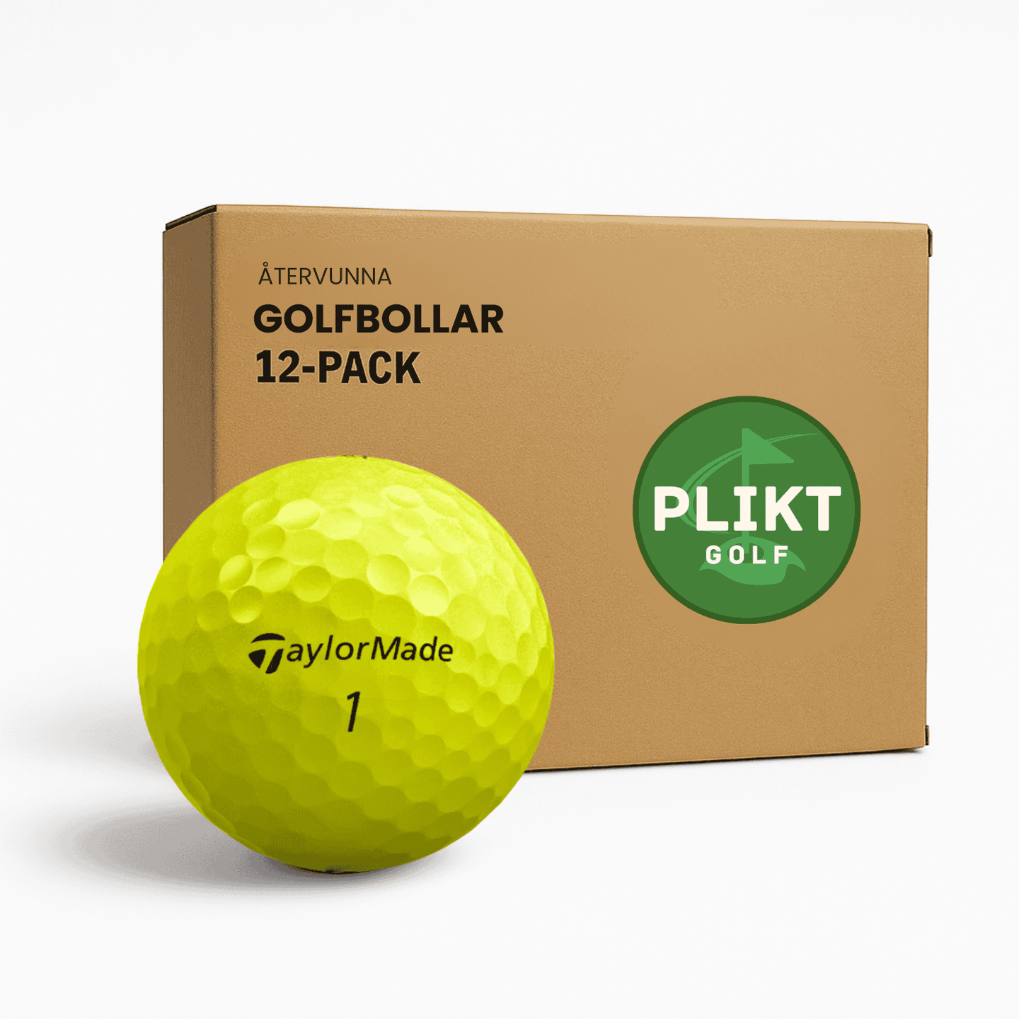 TaylorMade Mix Gul 12-pack i förpackning – återvunna golfbollar hos Plikt Golf