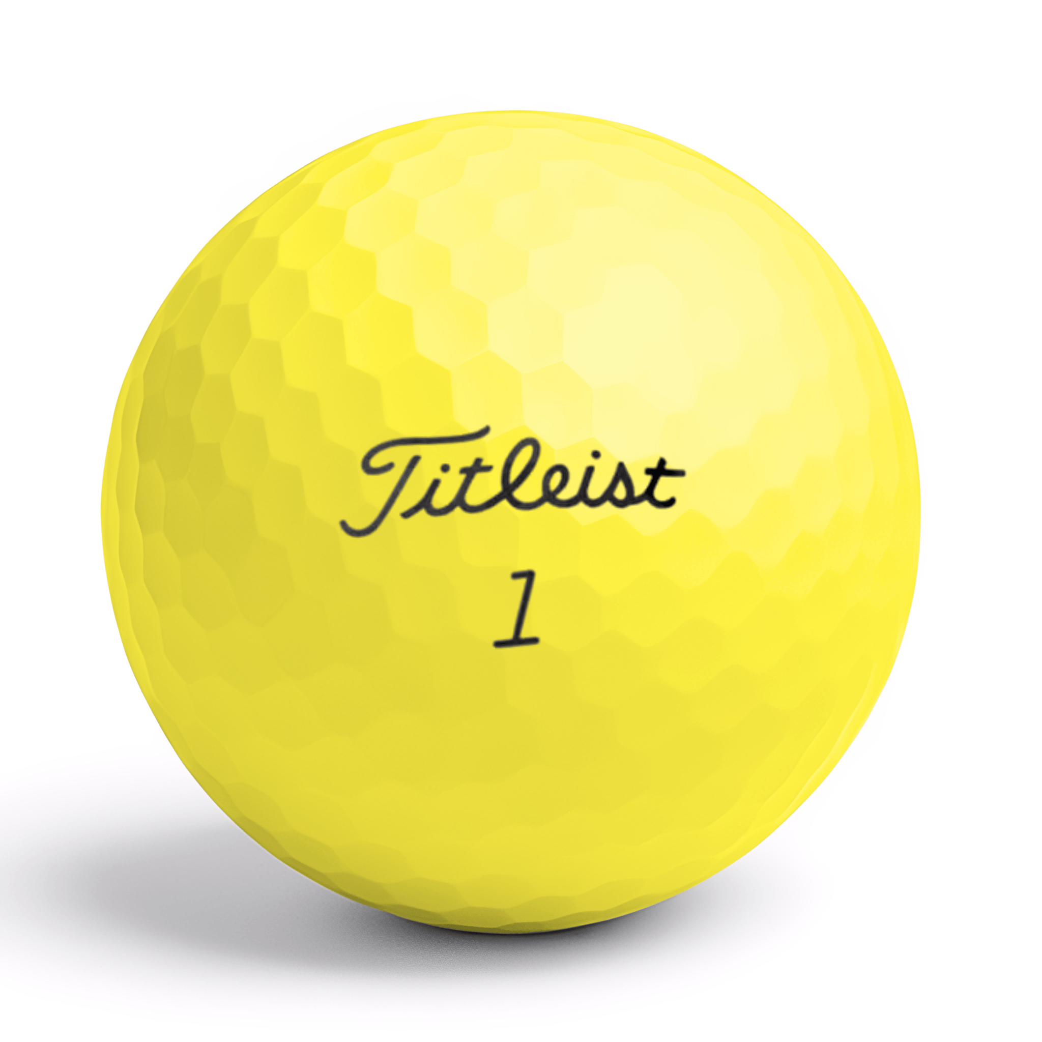 Närbild på Titleist AVX golfboll gul med logga