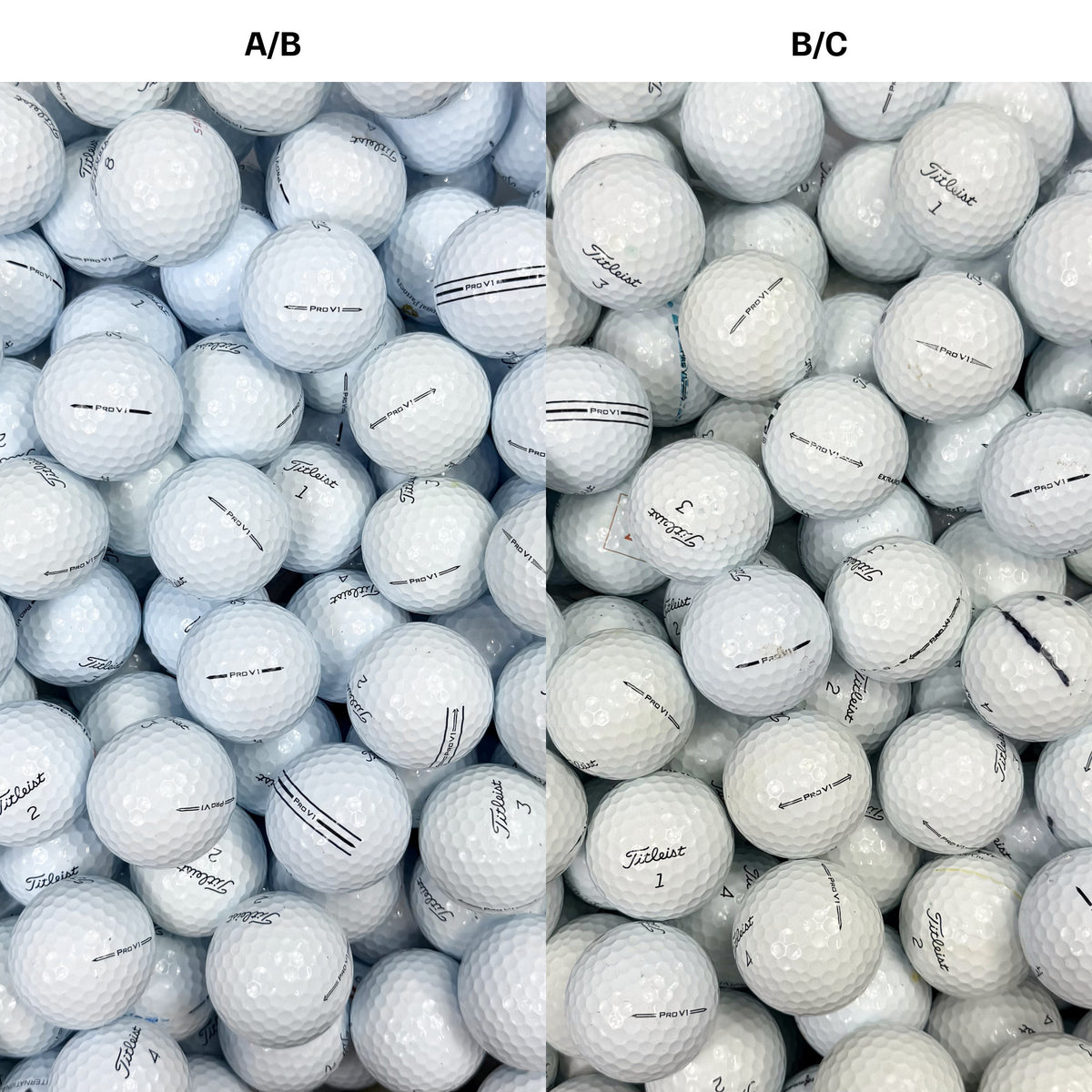 Titleist Pro V1 golfbollar – jämförelse mellan A/B-klass och B/C-klass