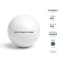 Titleist Pro V1 – egenskaper: tourboll, mjuk känsla, medel bollflykt, mycket hög greenspinn, 3-delad, uretanskal
