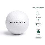 Wilson Duo Soft – egenskaper: premiumboll, mycket mjuk känsla, hög bollflykt, låg greenspinn, 2-delad, ionomerskal